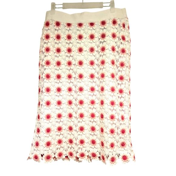 NWT J. Crew Floral Lace Crochet Pink & White Feminine Pencil Midi Skirt, Size 8 - Picture 3 of 11